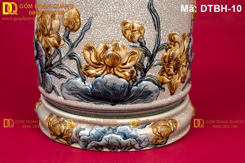 Bát nhang men rạn đắp nổi Sen mã DTBH-10 - Ảnh 3