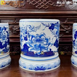 Bộ 3 bát hương đẹp kèm kỷ sứ đồng bộ mã DTBH-33 - Ảnh 2