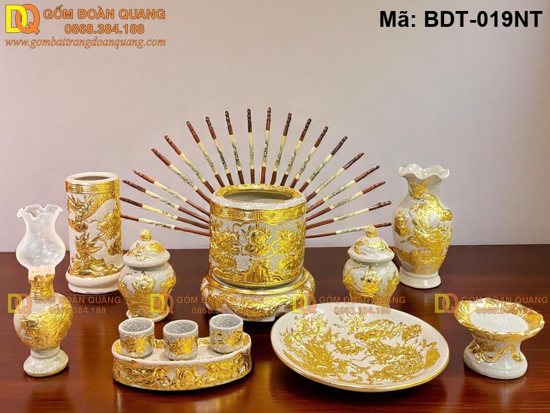 Bộ đồ bàn thờ gia tiên 1 bát nhang cảnh Rồng mạ vàng mã BDT-019NT - Ảnh 2
