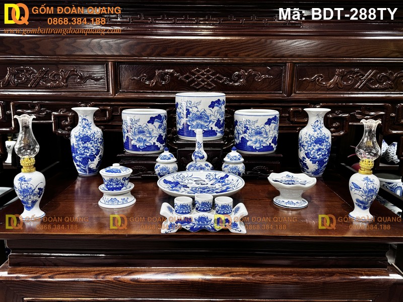 Bộ đồ bàn thờ gia tiên men lam cho ban 1,55 mét mã BDT-288TY