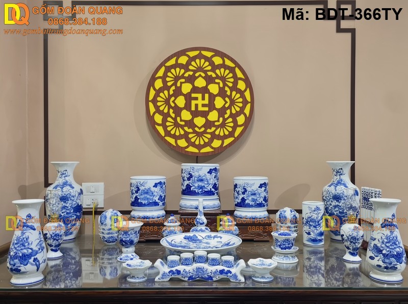Bộ đồ cúng bàn thờ gốm sứ Bát Tràng mã BDT-366TY