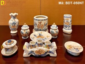 Bộ đồ thờ bằng gốm Bát Tràng sang trọng 1 bát nhang Sen mã BDT-050NT