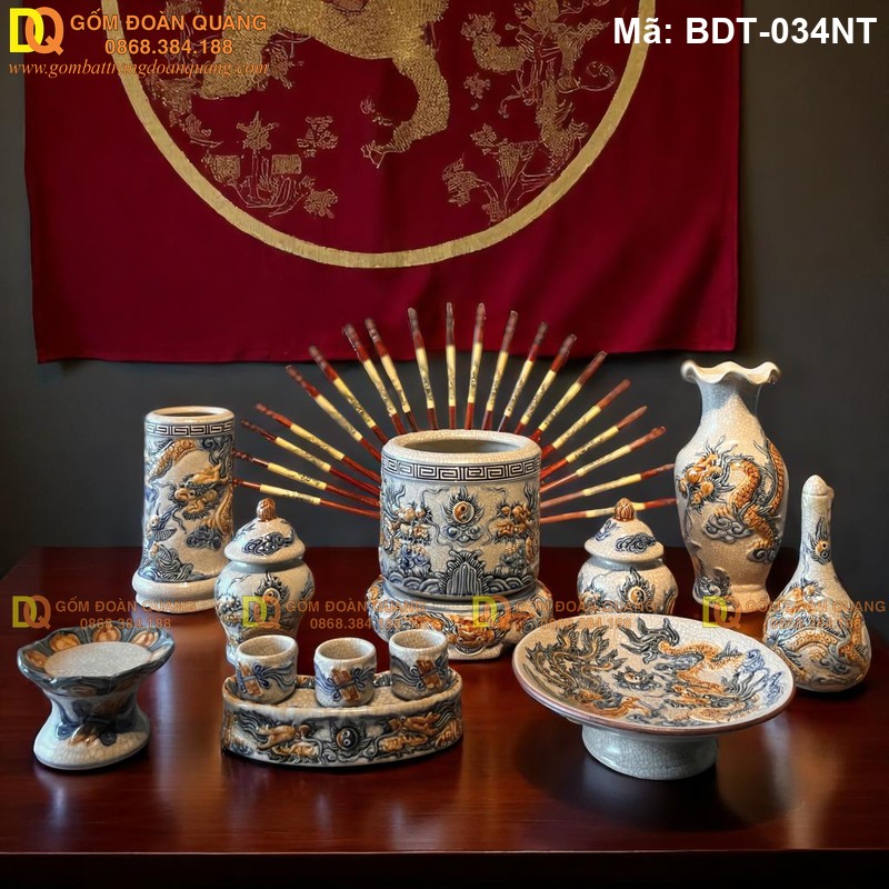 Bộ đồ thờ bằng sứ Bát Tràng mã BDT-034NT - Ảnh 2