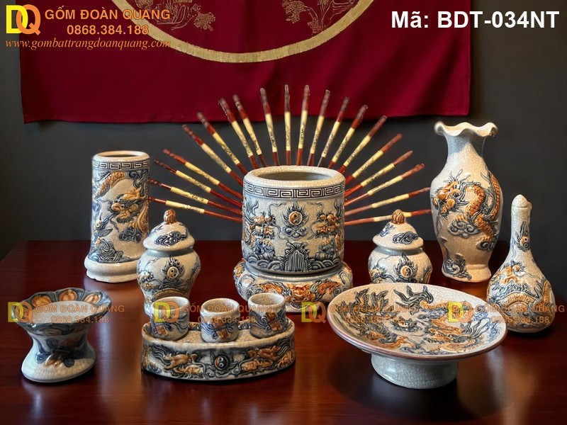 Bộ đồ thờ bằng sứ Bát Tràng mã BDT-034NT