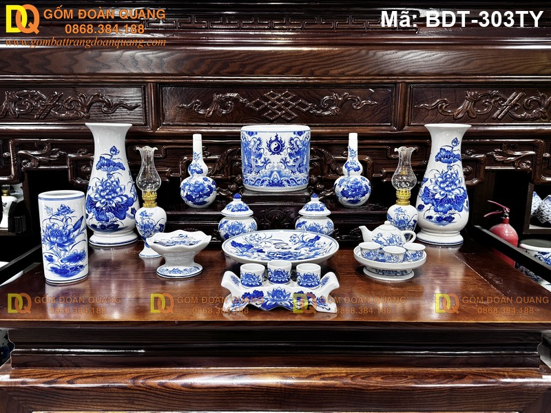 Bộ đồ thờ bằng sứ Bát Tràng mã BDT-303TY