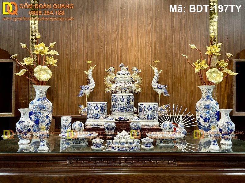 Bộ đồ thờ bằng sứ cao cấp, sáng bóng bền đẹp mã BDT-197TY