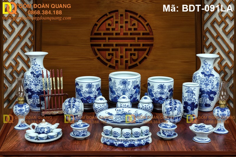 Bộ đồ thờ bằng sứ chuẩn phong thủy mã BDT-091LA