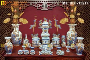 Bộ đồ thờ Bát Tràng cao cấp cổ mã BDT-132TT