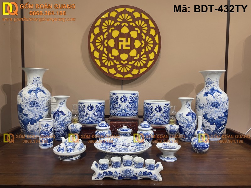 Bộ đồ thờ Bát Tràng cao cấp men cổ mã BDT-432TY