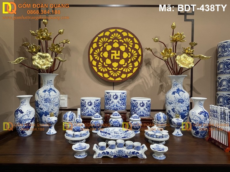 Bộ đồ thờ Bát Tràng chuẩn thờ gia tiên mã BDT-438TY