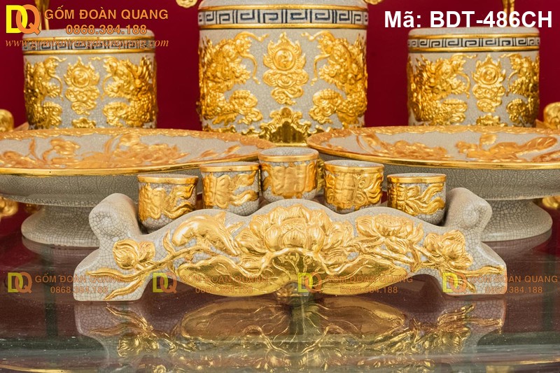 Bộ đồ thờ Bát Tràng dát vàng mã BDT-486CH - Ảnh 3