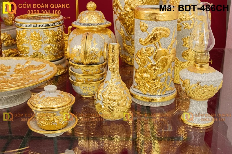 Bộ đồ thờ Bát Tràng dát vàng mã BDT-486CH - Ảnh 4