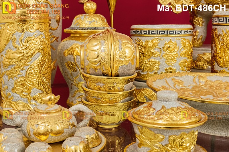 Bộ đồ thờ Bát Tràng dát vàng mã BDT-486CH - Ảnh 5
