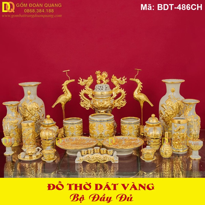 Bộ đồ thờ Bát Tràng dát vàng mã BDT-486CH