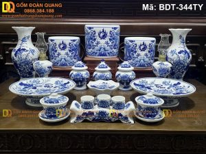 Bộ đồ thờ Bát Tràng đầy đủ 3 bát nhang mã BDT-344TY