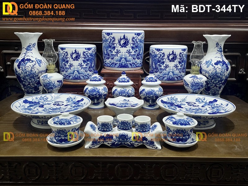 Bộ đồ thờ Bát Tràng đầy đủ 3 bát nhang mã BDT-344TY