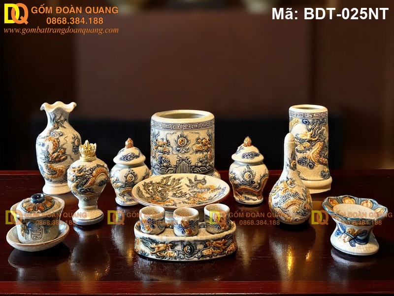 Bộ đồ thờ bát tràng đầy đủ men rạn đắp nội BDT-025NT