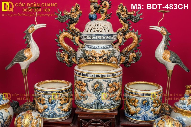 Bộ đồ thờ Bát Tràng đẹp đủ món mã BDT-483CH - Ảnh 3