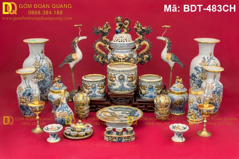 Bộ đồ thờ Bát Tràng đẹp đủ món mã BDT-483CH - Ảnh 4