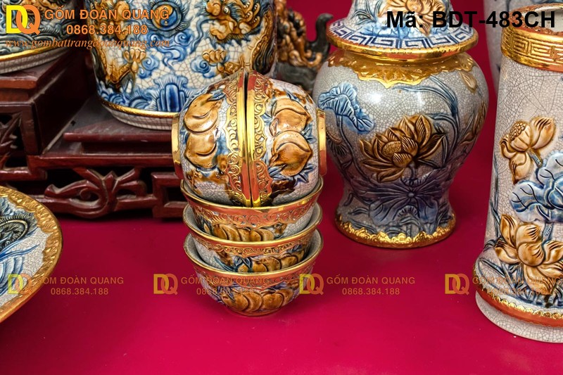 Bộ đồ thờ Bát Tràng đẹp đủ món mã BDT-483CH - Ảnh 5