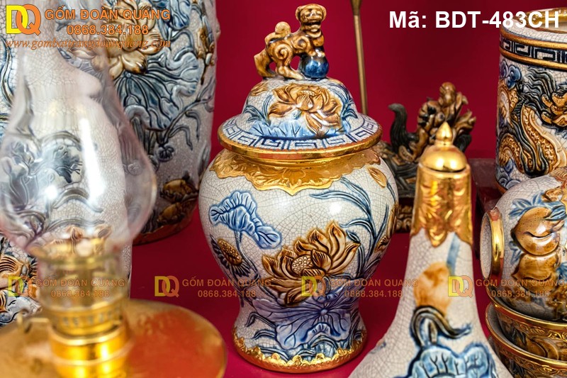 Bộ đồ thờ Bát Tràng đẹp đủ món mã BDT-483CH - Ảnh 8
