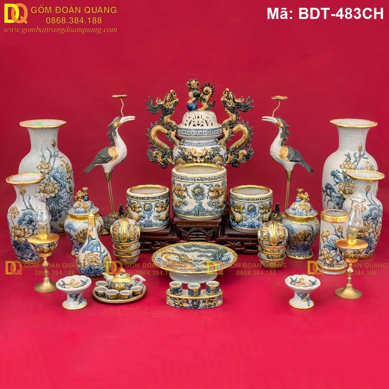 Bộ đồ thờ Bát Tràng đẹp đủ món mã BDT-483CH