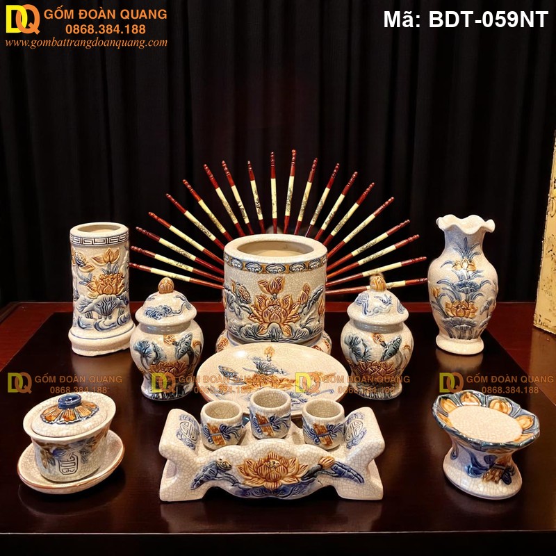 Bộ đồ thờ Bát Tràng đẹp, giá trị, chất lượng cao mã BDT-059NT - Ảnh 2