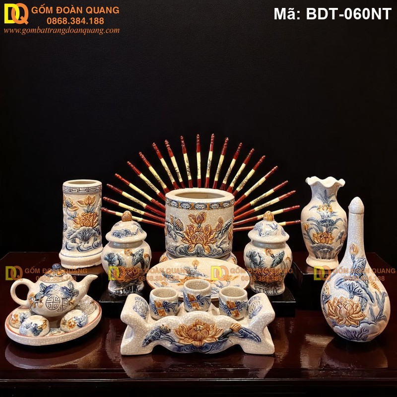 Bộ đồ thờ Bát Tràng Đoàn Quang bộ 1 bát hương mã BDT-060NT - Ảnh 2