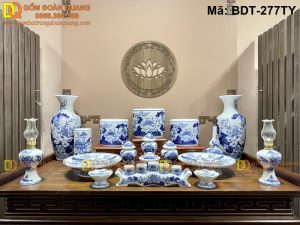 Bộ đồ thờ Bát Tràng mã BDT-277TY - Sắp bộ 3 bát hương mã BDT-277TY