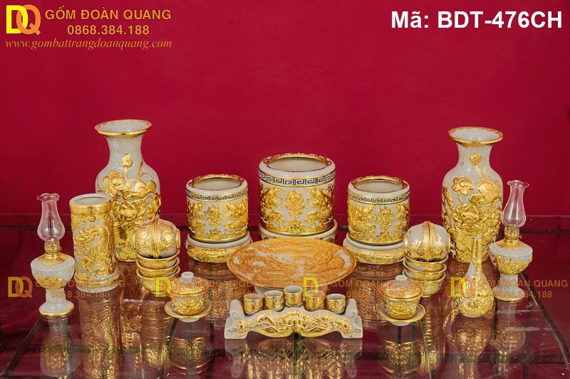 Bộ đồ thờ Bát Tràng mạ dát vàng cao cấp mã BDT-476CH - Ảnh 2