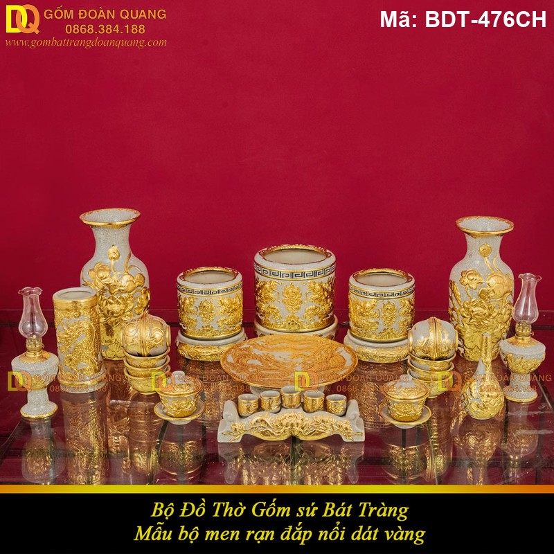 Bộ đồ thờ Bát Tràng mạ dát vàng cao cấp mã BDT-476CH