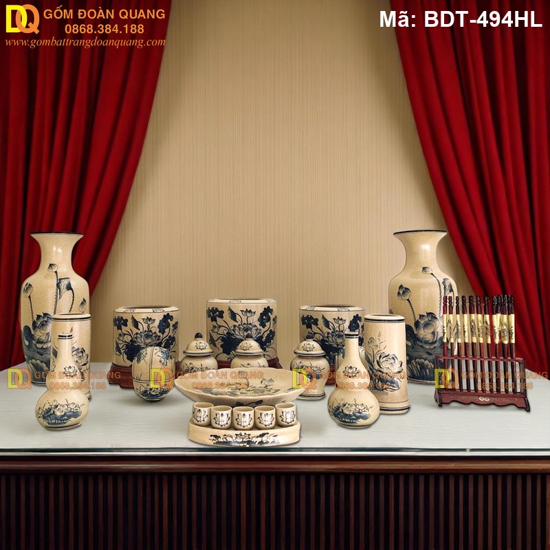 Bộ đồ thờ Bát Tràng men rạn cổ mã BDT-494HL