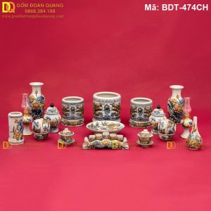 Bộ đồ thờ Bát Tràng men rạn đắp nổi mã BDT-474CH