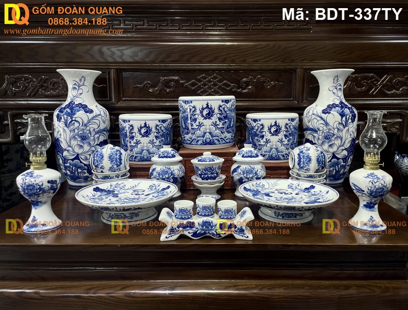 Bộ đồ thờ cao cấp giá rẻ men lam vẽ tay mã BDT-337TY