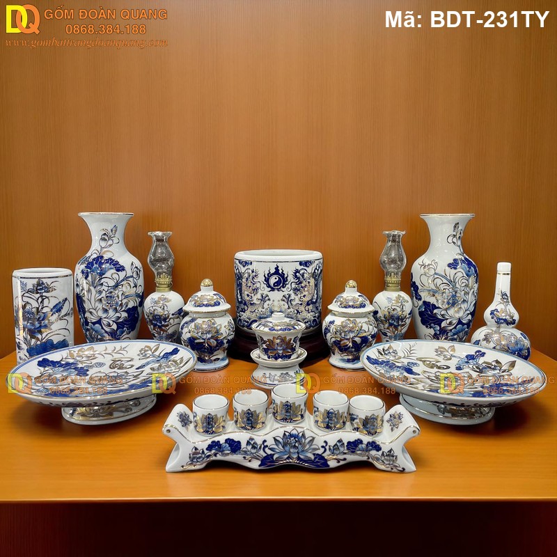 Bộ đồ thờ cao cấp gốm sứ Bát Tràng mã BDT-231TY