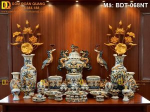Bộ đồ thờ cao cấp gốm sứ Đoàn Quang Bát Tràng mã BDT-068NT