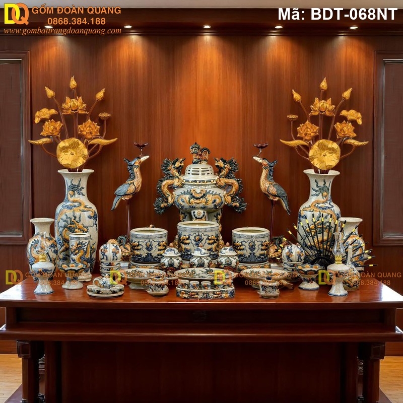 Bộ đồ thờ cao cấp gốm sứ Đoàn Quang Bát Tràng mã BDT-068NT - Ảnh 2