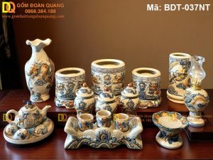 Bộ đồ thờ cúng 3 bát hương men rạn nổi mã BDT-037NT