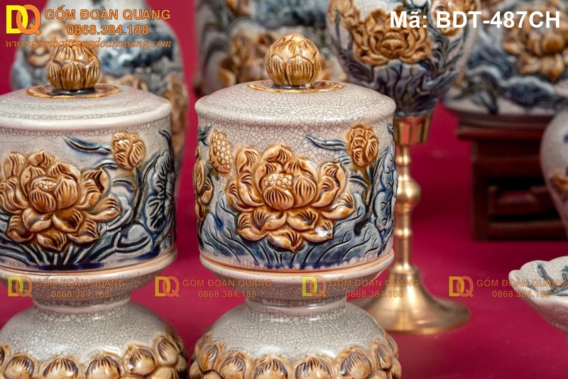 Bộ đồ thờ cúng Bát Tràng men rạn cao cấp mã BDT-487CH - Ảnh 6