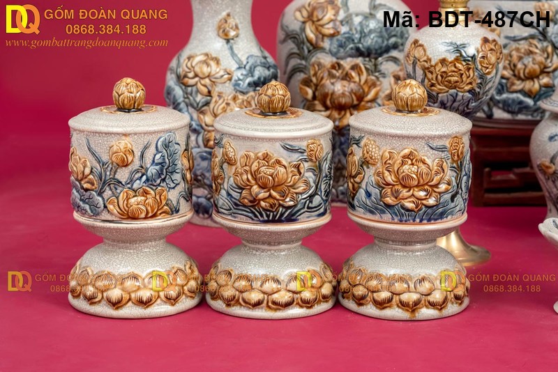 Bộ đồ thờ cúng Bát Tràng men rạn cao cấp mã BDT-487CH - Ảnh 7
