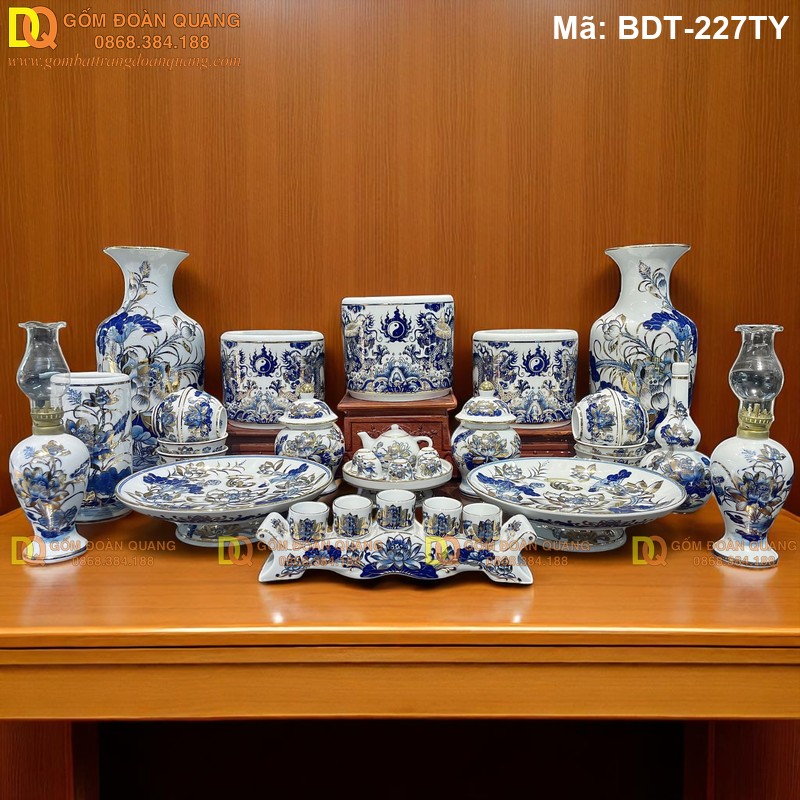 Bộ đồ thờ cúng Bát Tràng trọn bộ đẹp mã BDT-227TY - Ảnh 2