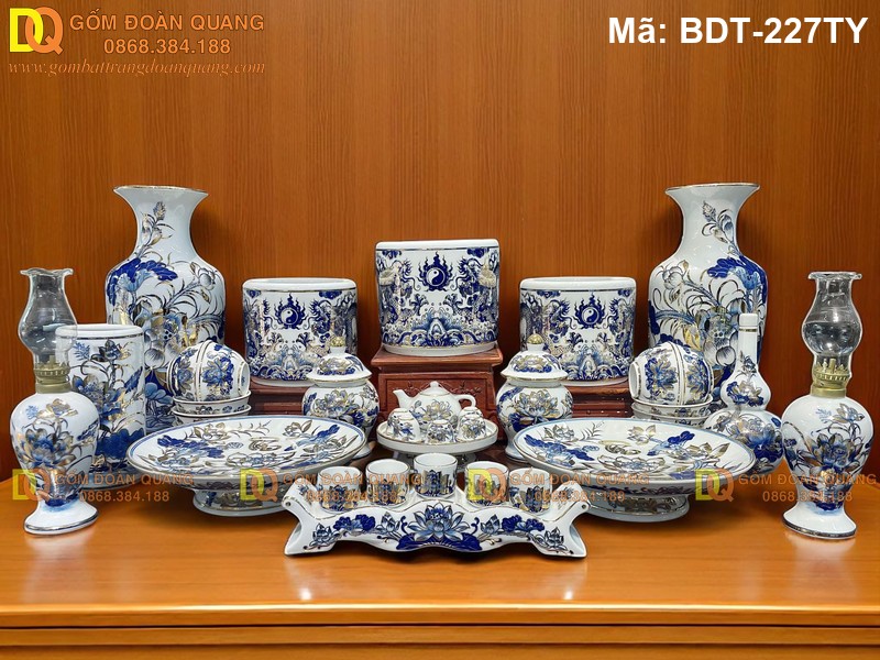 Bộ đồ thờ cúng Bát Tràng trọn bộ đẹp mã BDT-227TY