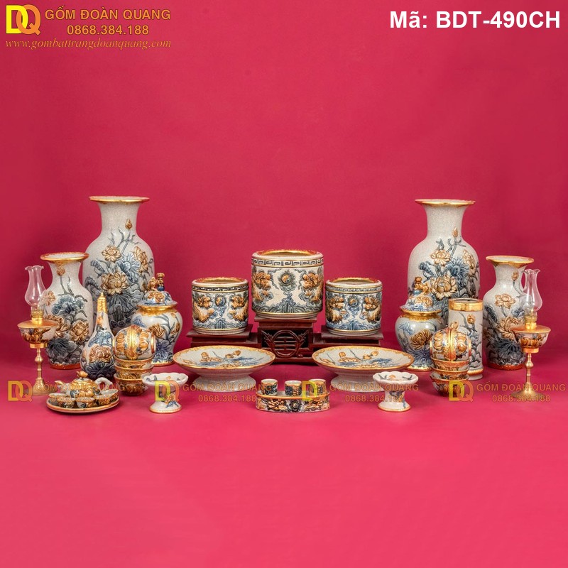 Bộ đồ thờ cúng đẹp gốm Đoàn Quang mã BDT-490CH