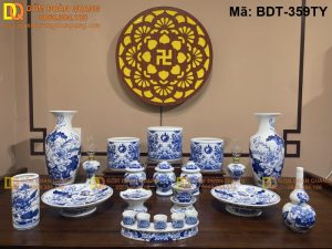 Bộ đồ thờ cúng đủ món men lam mã BDT-359TY