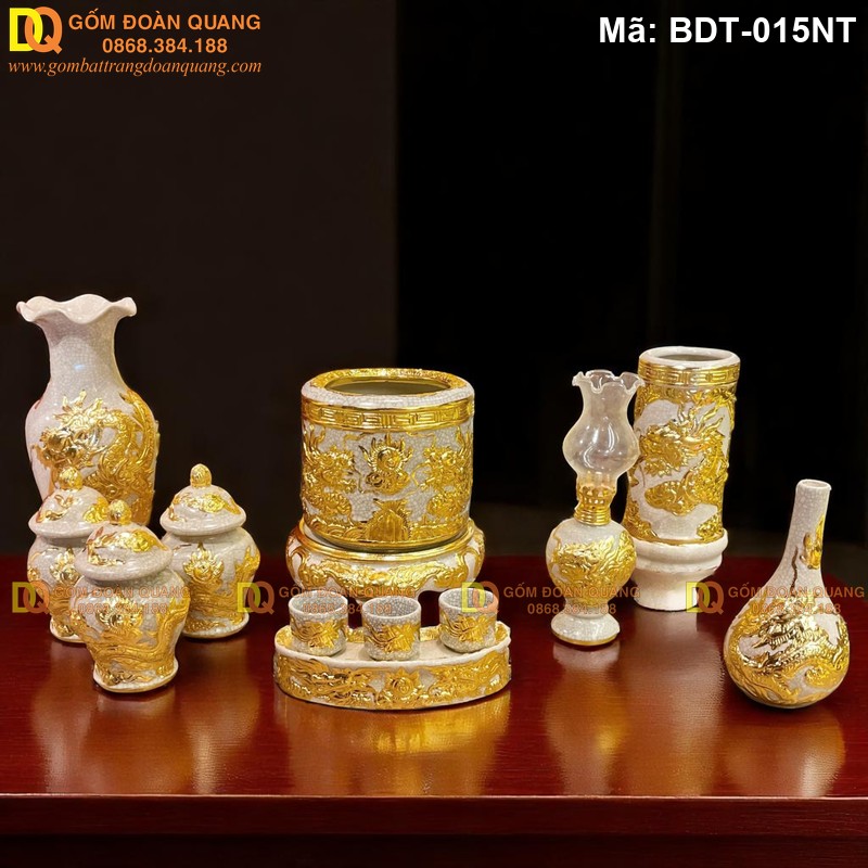 Bộ đồ thờ cúng gia tiên cơ bản cảnh Rồng mạ vàng mã BDT-015NT - Ảnh 2