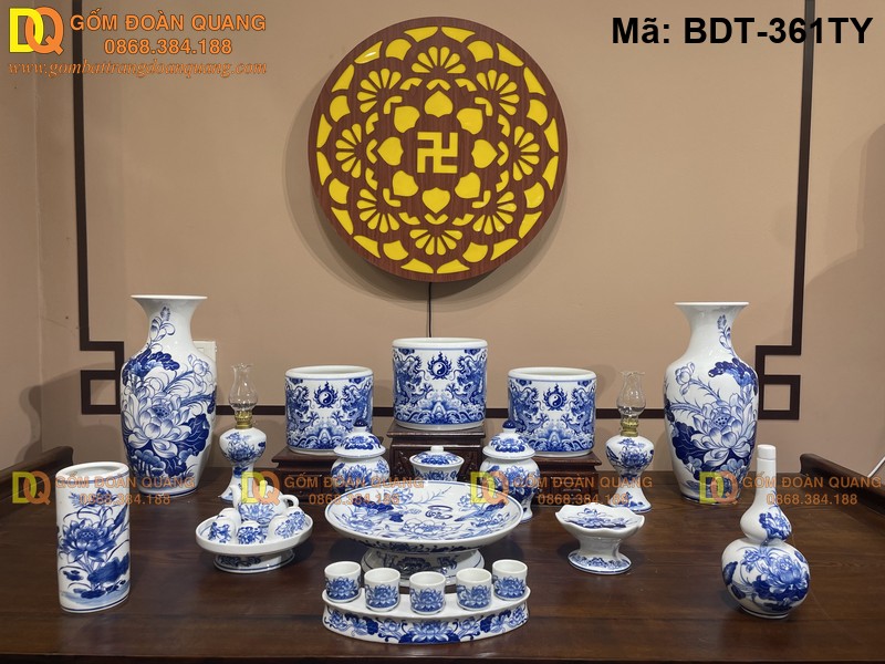 Bộ đồ thờ cúng gia tiên gốm sứ đẹp mã BDT-361TY