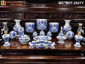 Bộ đồ thờ cúng gia tiên men lam bát hương Rồng mã BDT-284TY
