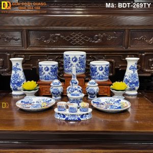 Bộ đồ thờ cúng men xanh lam đẹp mã BDT-269TY