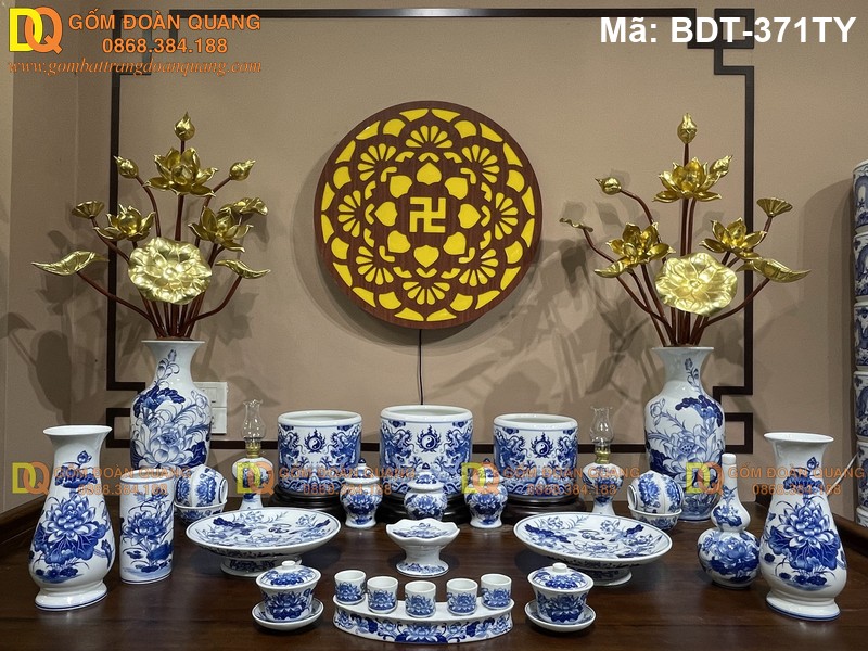 Bộ đồ thờ đầy đủ 26 món gốm sứ mã BDT-371TY