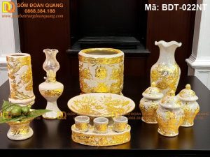 Bộ đồ thờ đẹp cảnh Rồng mạ vàng 1 bát nhang mã BDT-022NT